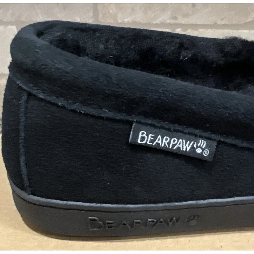 New BEARPAW Wyden II 2200 Mens Moc Toe Black Slip‎ On Slipper Shearling Lined 11